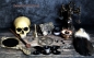 Mobile Preview: Hexenshop Dark Phönix Teelichthalter Wicca mit Grabstein